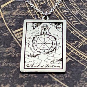 Wheel of Fortune Tarot Card Silver Necklace